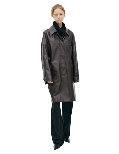 The Row Brown Leather Coat In Brown