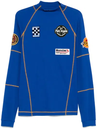 Palm Angels X Moncler Patch-detail T-shirt In Blue