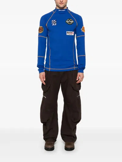 Palm Angels X Moncler Patch-detail T-shirt In Blue