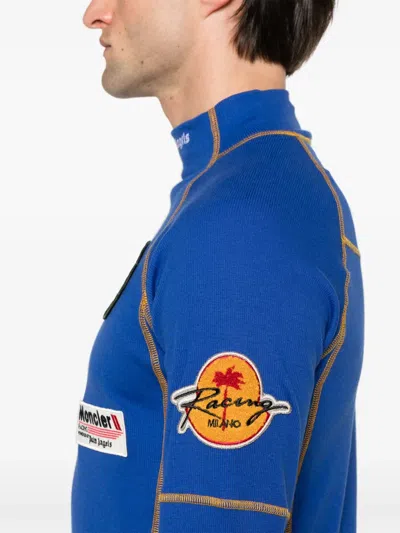 Palm Angels X Moncler Patch-detail T-shirt In Blue