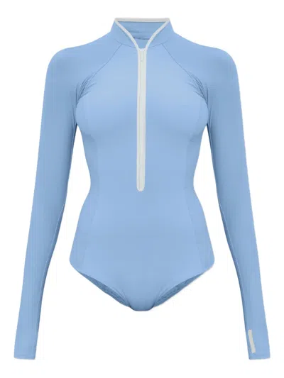 Hunza G Tyra Long-sleeve Swimsuit In Blue