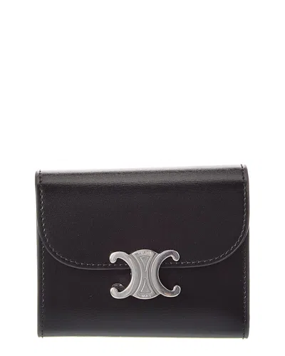 Celine Small Flap Leather Wallet In Black