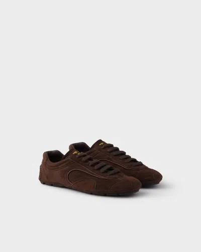 Prada Montecarlo Re-edition 2005 Suede Sneakers In Navy In Brown