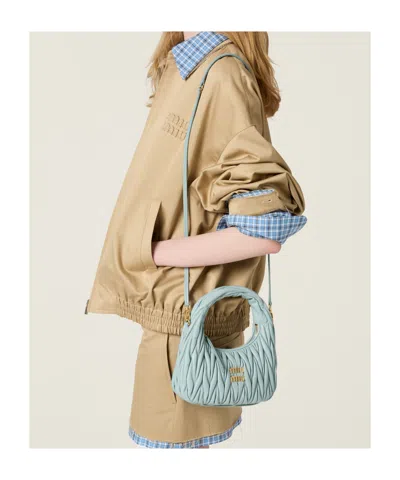 Miu Miu Crossbody Bag Detachable Strap Gold Tone Hardware In Green