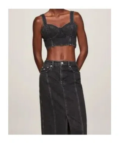 Tommy Hilfiger Bustier Denim Skinny Fit Crop Top In Black