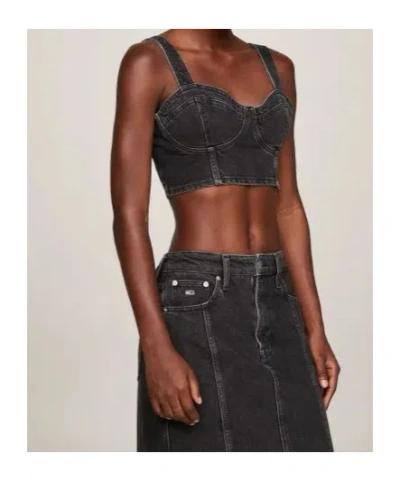 Tommy Hilfiger Bustier Denim Skinny Fit Crop Top In Black