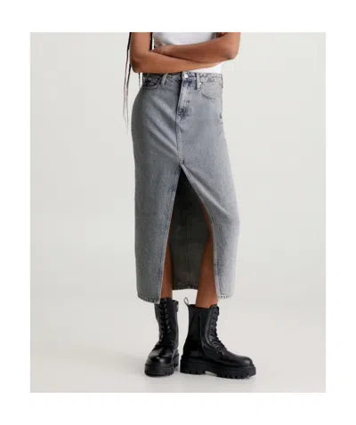 Calvin Klein Jeans Est.1978 Denim Maxi Skirt In Gray