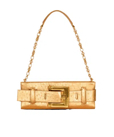 Balmain Anthem Laminated Leather Clutch In Gold