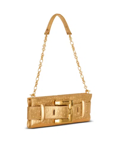 Balmain Anthem Laminated Leather Clutch In Gold