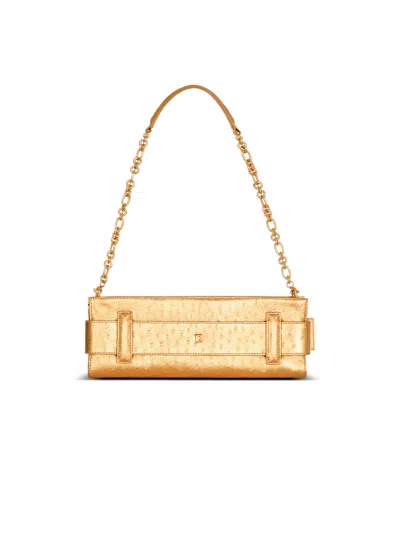 Balmain Anthem Laminated Leather Clutch In Gold
