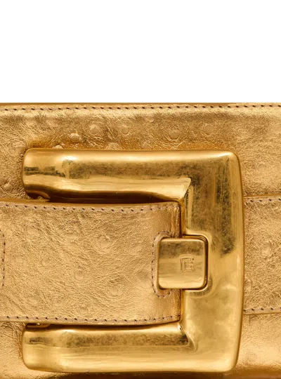 Balmain Anthem Laminated Leather Clutch In Gold