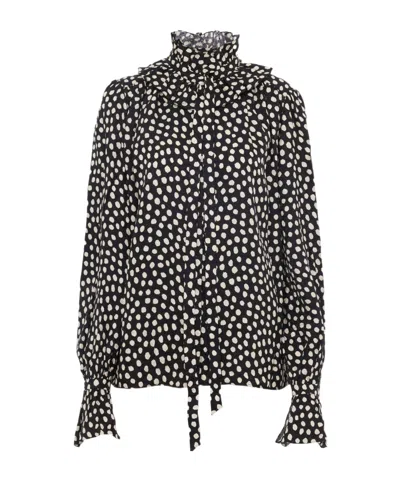 Chloé Blouse With Ruffles And Ribbons On The Front In Silk Jacquard In Black