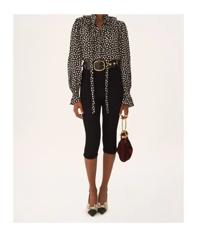 Chloé Blouse With Ruffles And Ribbons On The Front In Silk Jacquard In Black