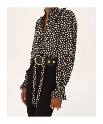 Chloé Blouse With Ruffles And Ribbons On The Front In Silk Jacquard In Black