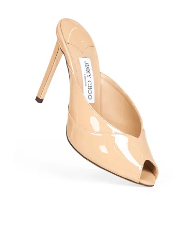 Jimmy Choo Women Beige Patent Leather Brigitte 100 Mules In Brown