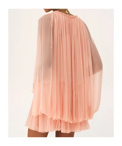 Chloé Women Pink Mini Dress With Drawstring On The Front And Cape Design In Silk Woman In Neutral