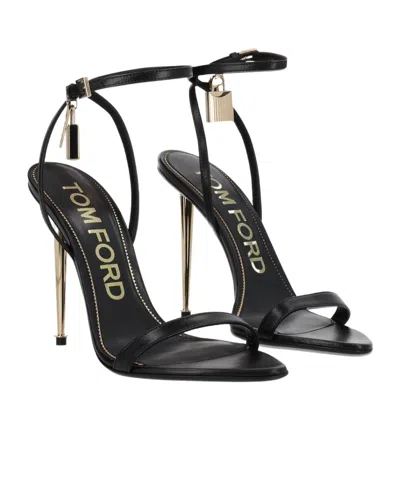 Tom Ford Black Sandals With Metal Heel And Padlock In Leather Woman In Black