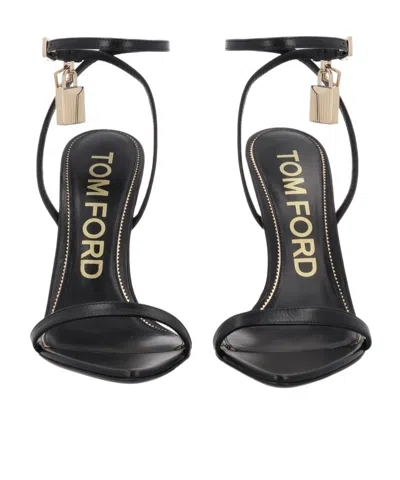 Tom Ford Black Sandals With Metal Heel And Padlock In Leather Woman In Black
