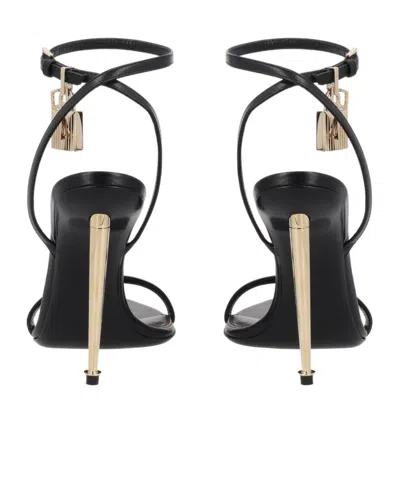 Tom Ford Black Sandals With Metal Heel And Padlock In Leather Woman In Black