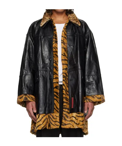 Martine Rose Leather Coat In Black