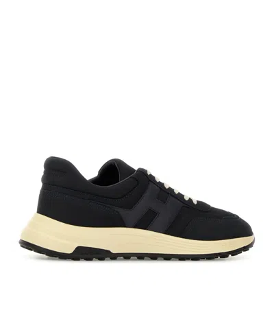 Hogan Leather Sneakers Contrasting Sole Round Toe In Black
