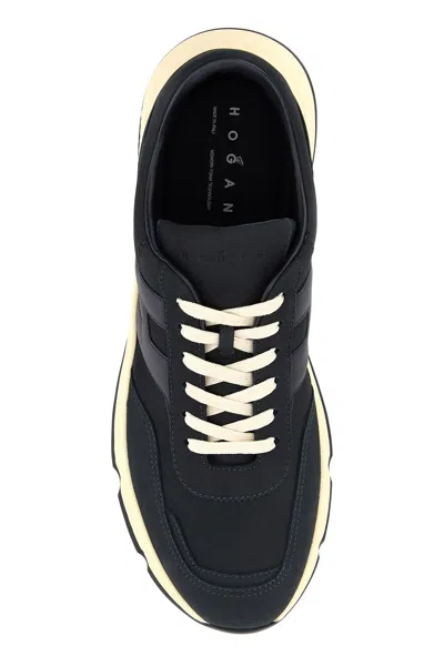 Hogan Leather Sneakers Contrasting Sole Round Toe In Black