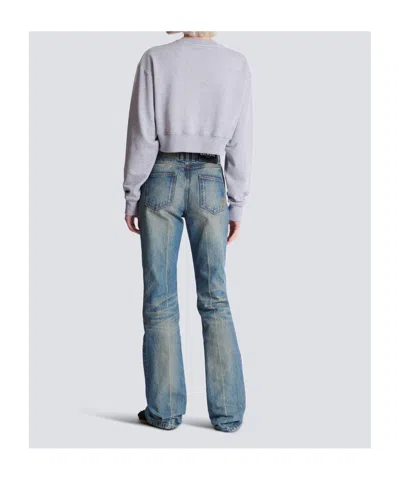 Balmain Cropped Printed Cotton Sweatshirt In Gray
