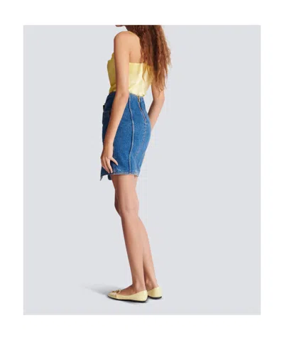 Balmain Short Denim Skirt With Belt In Blue