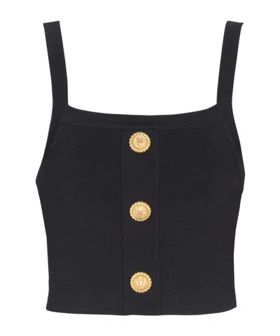 Balmain Knit Bralette Top With Buttons In Black