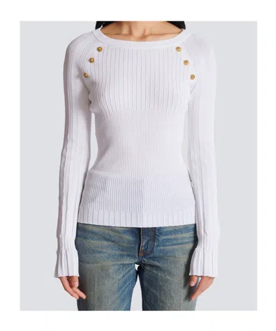 Balmain Knit Top With Buttons In White