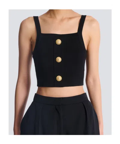 Balmain Knit Bralette Top With Buttons In Black