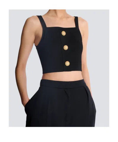 Balmain Knit Bralette Top With Buttons In Black