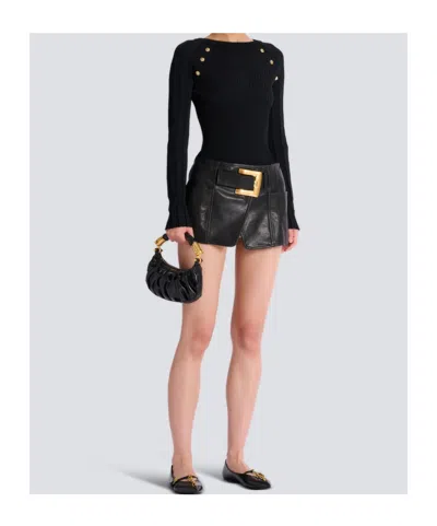 Balmain Sweater Three Buttons Crew Neck Ribbed In Black