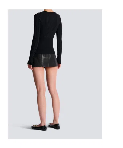 Balmain Sweater Three Buttons Crew Neck Ribbed In Black
