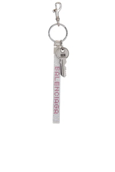 Balenciaga Charm Balen Strass Keychain In Silver