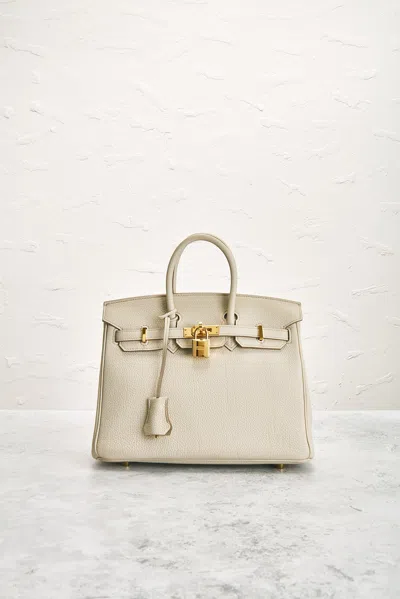 Pre-owned Hermes Togo Birkin 25 Handbag In Gray