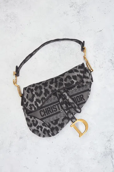 Pre-owned Dior Mizza Embroidered Saddle Bag In Gray