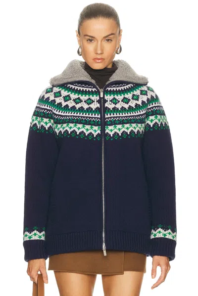Miu Miu Wool Oversized Cardigan High Collar Patterned In Blue