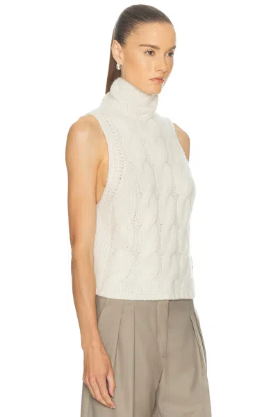 Sablyn Salvia Sleeveless Cable Turtleneck Sweater In White