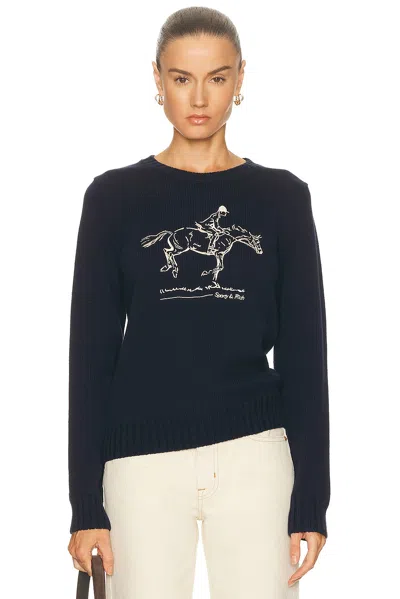 Sporty And Rich Horse Knitted Sweatshirt In Blue