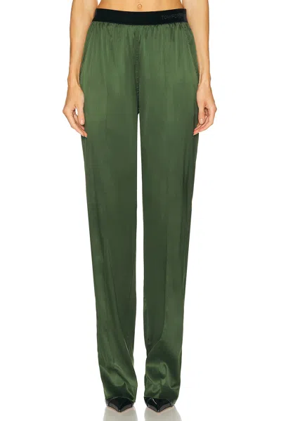 Tom Ford Stretch Silk Satin Pyjama Pant In Green