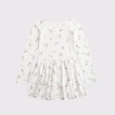 Abercrombie & Fitch Long-sleeve Lace Tiered Mini Dress In White