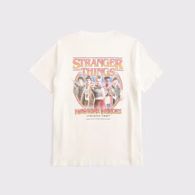 Abercrombie & Fitch Oversized Stranger Things Graphic Tee In White