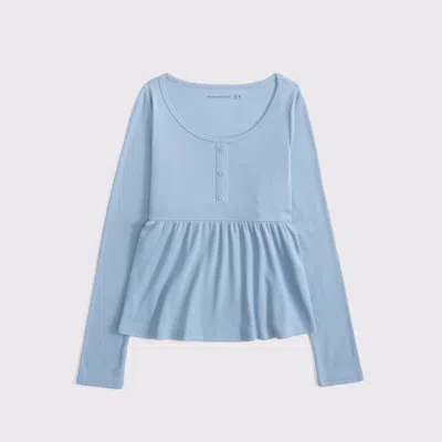 Abercrombie & Fitch Long-sleeve Babydoll Button-through Tee In Blue