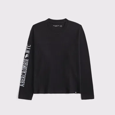 Abercrombie & Fitch Long-sleeve Waffle Logo Tee In Black