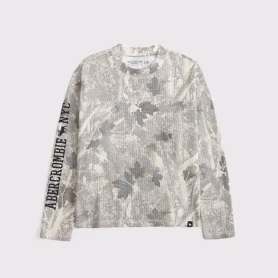 Abercrombie & Fitch Long-sleeve Waffle Logo Tee In Gray