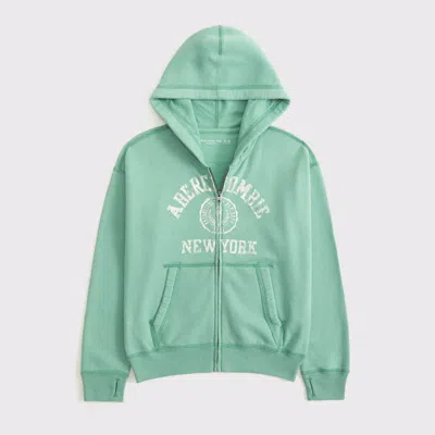 Abercrombie & Fitch Logo Full-zip Hoodie In Green