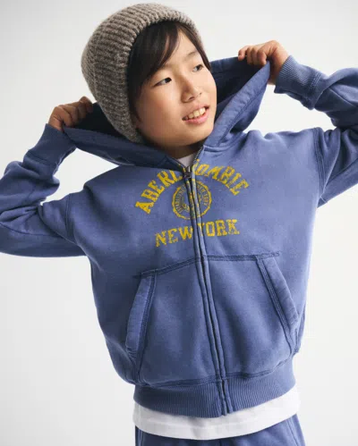 Abercrombie & Fitch Logo Full-zip Hoodie In Blue
