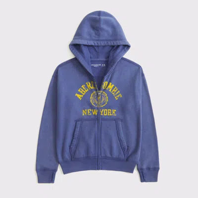 Abercrombie & Fitch Logo Full-zip Hoodie In Blue