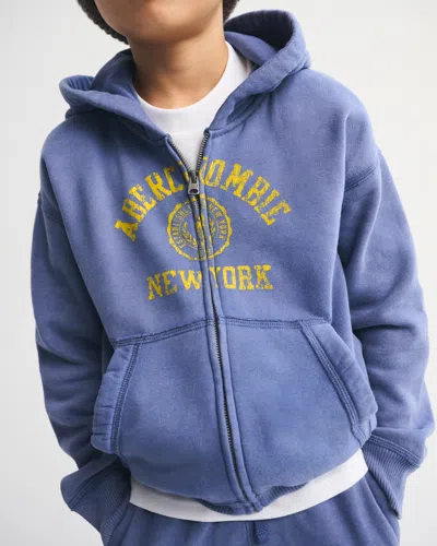 Abercrombie & Fitch Logo Full-zip Hoodie In Blue